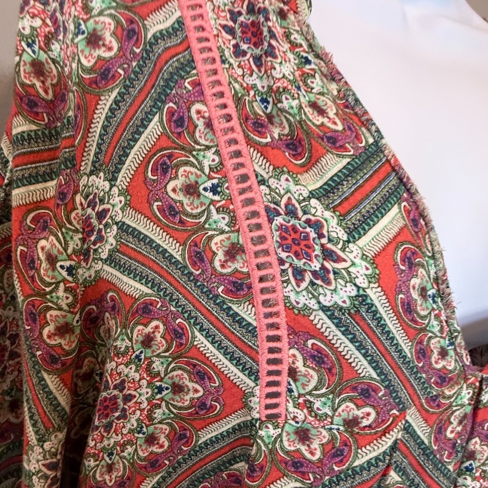 En Creme 1X Boho Paisley Print Shift Dress Pink Green Long Sleeve Plus Size - Picture 5 of 10